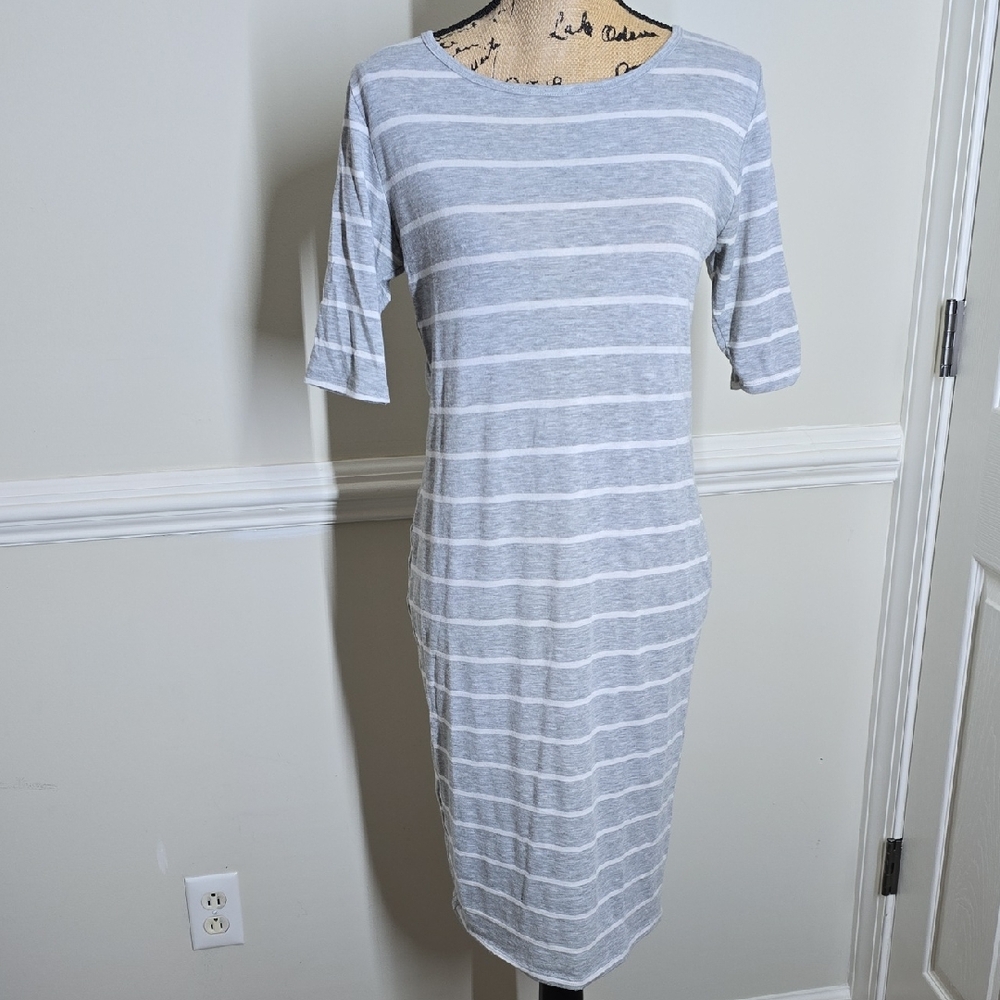 LuLaRoe Light Gray Striped Midi Dress